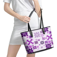 Vintage Hawaii Leather Tote Bag Hawaiian Quilt Kapa Mismatch Purple - Wonder Print Shop