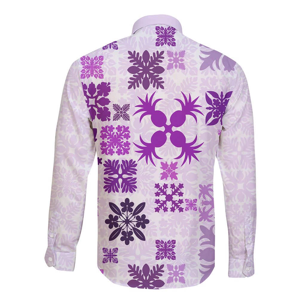 Vintage Hawaii Long Sleeve Button Shirt Hawaiian Quilt Kapa Mismatch Purple - Wonder Print Shop