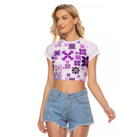 Vintage Hawaii Raglan Cropped T Shirt Hawaiian Quilt Kapa Mismatch Purple - Wonder Print Shop