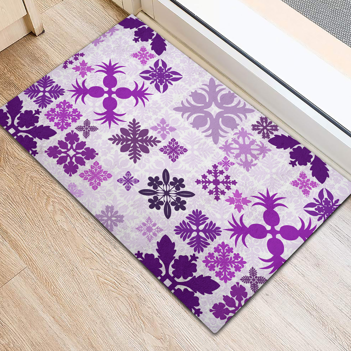 Vintage Hawaii Rubber Doormat Hawaiian Quilt Kapa Mismatch Purple - Wonder Print Shop