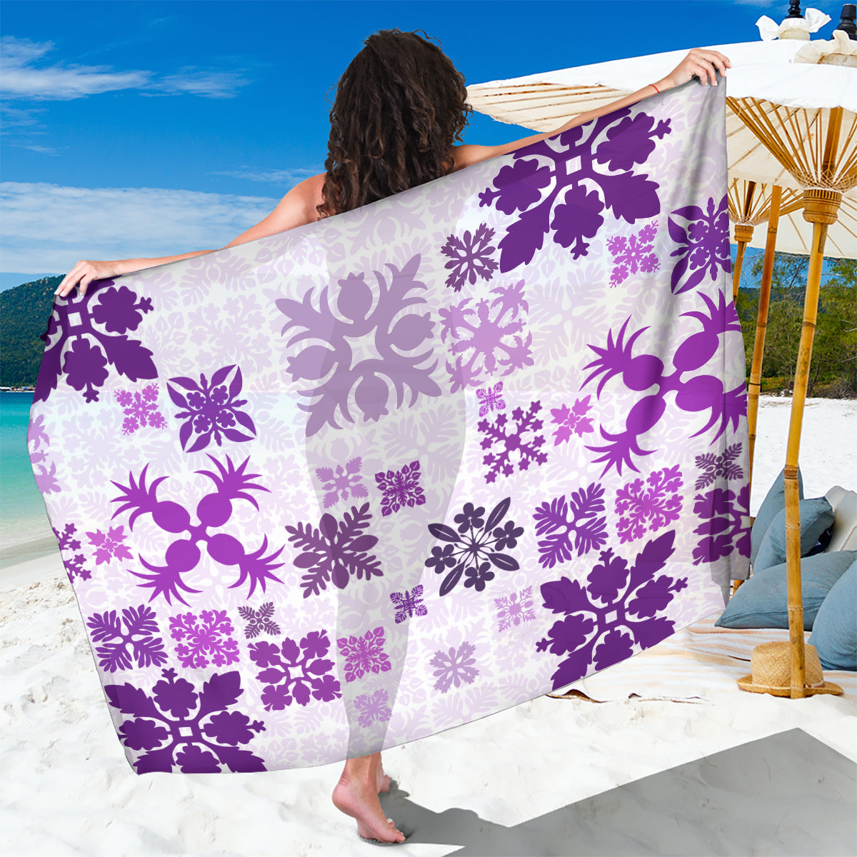 Vintage Hawaii Sarong Hawaiian Quilt Kapa Mismatch Purple - Wonder Print Shop