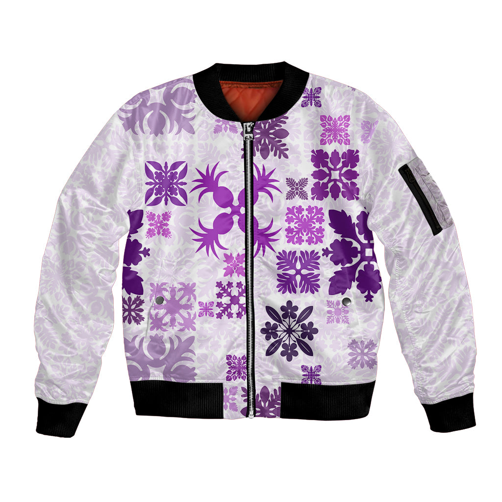 Vintage Hawaii Sleeve Zip Bomber Jacket Hawaiian Quilt Kapa Mismatch Purple - Wonder Print Shop