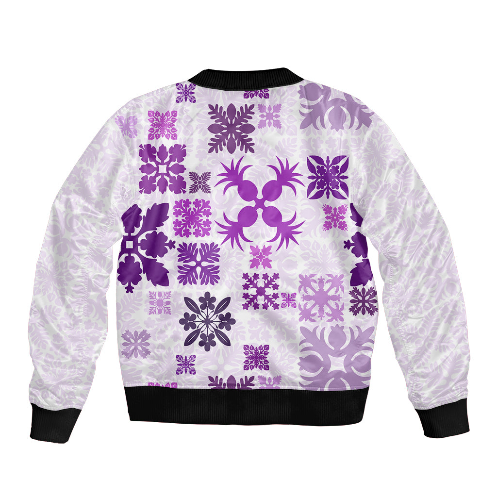 Vintage Hawaii Sleeve Zip Bomber Jacket Hawaiian Quilt Kapa Mismatch Purple - Wonder Print Shop