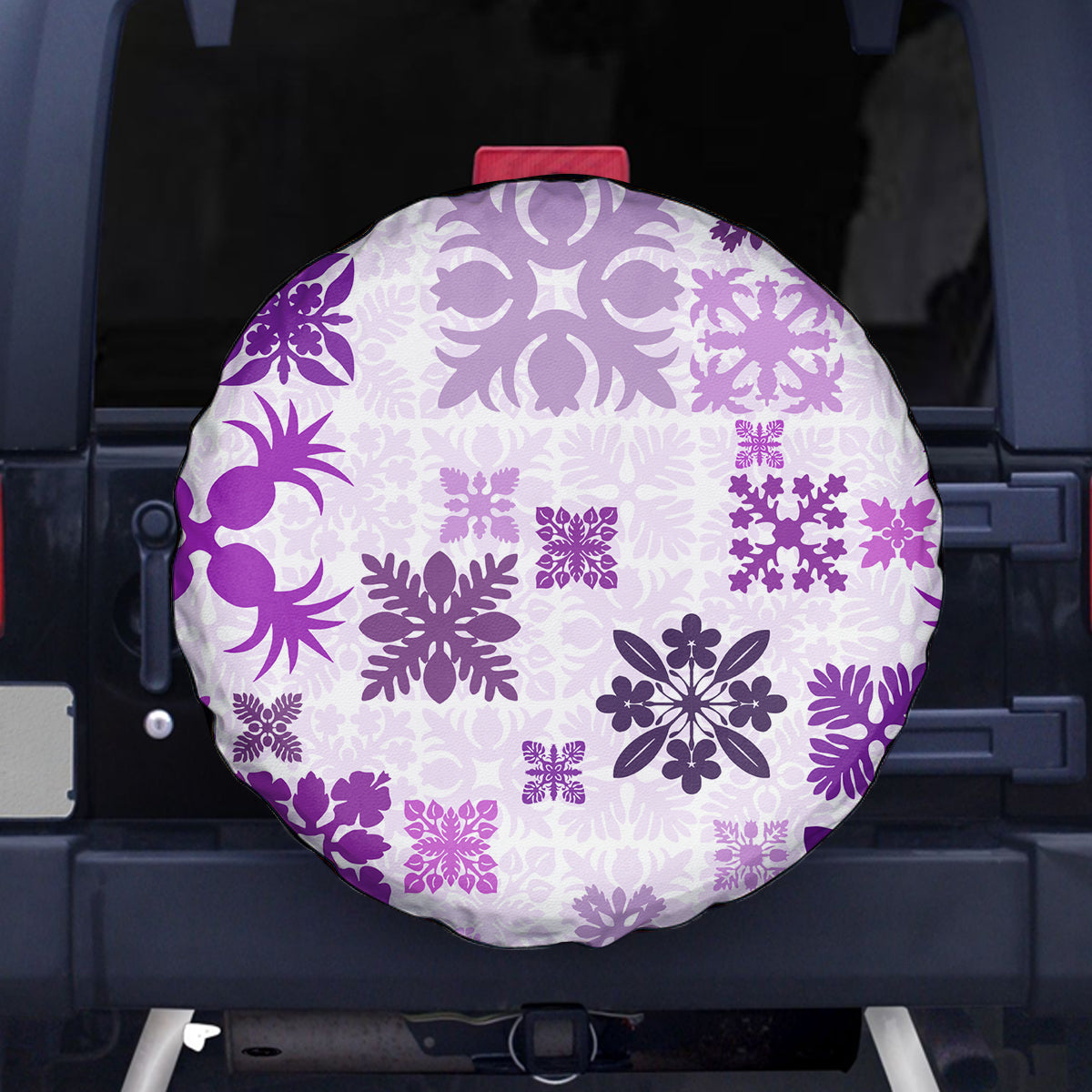 Vintage Hawaii Spare Tire Cover Hawaiian Quilt Kapa Mismatch Purple - Wonder Print Shop