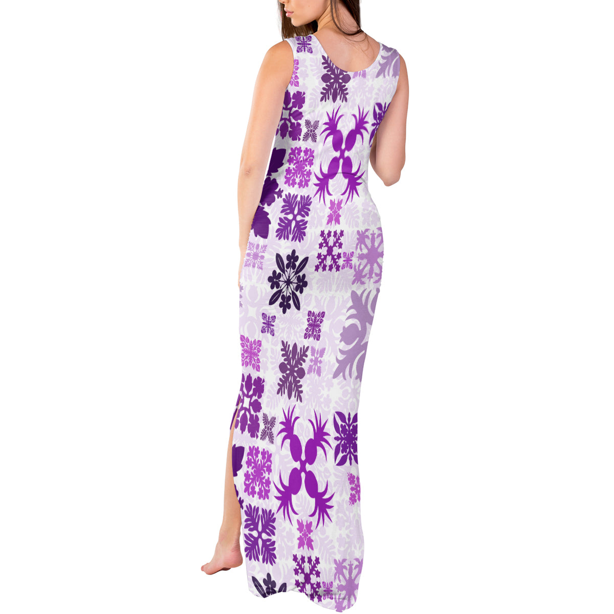 Vintage Hawaii Tank Maxi Dress Hawaiian Quilt Kapa Mismatch Purple - Wonder Print Shop