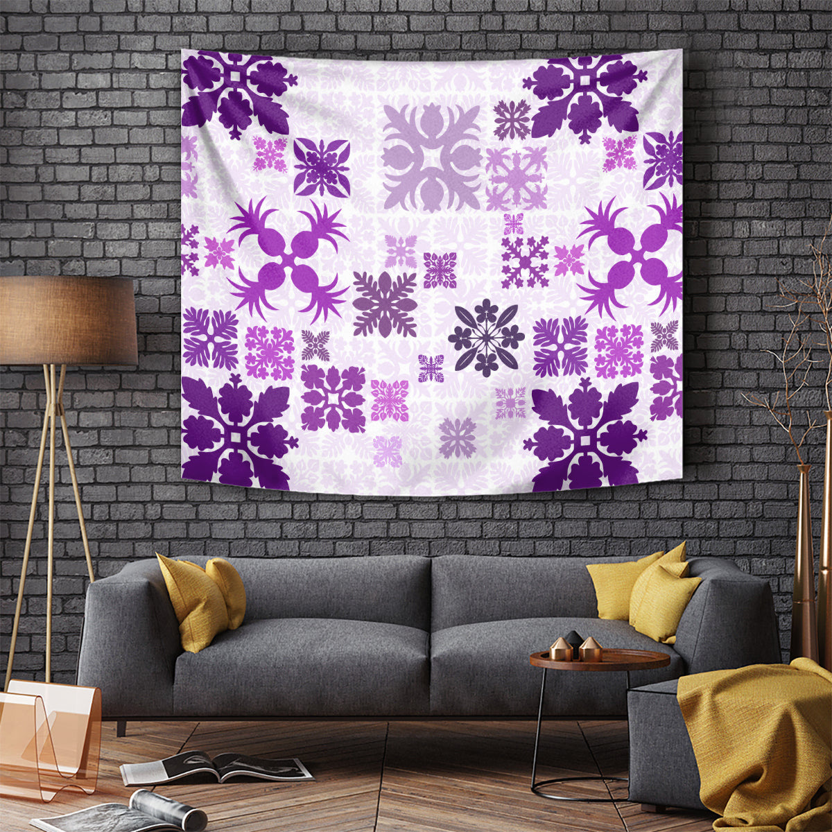 Vintage Hawaii Tapestry Hawaiian Quilt Kapa Mismatch Purple - Wonder Print Shop