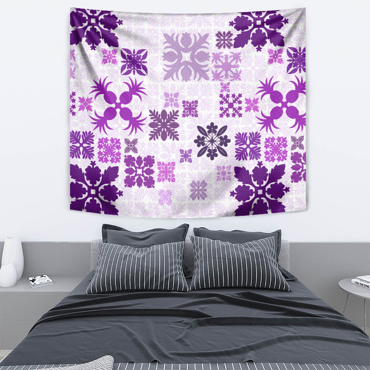 Vintage Hawaii Tapestry Hawaiian Quilt Kapa Mismatch Purple - Wonder Print Shop