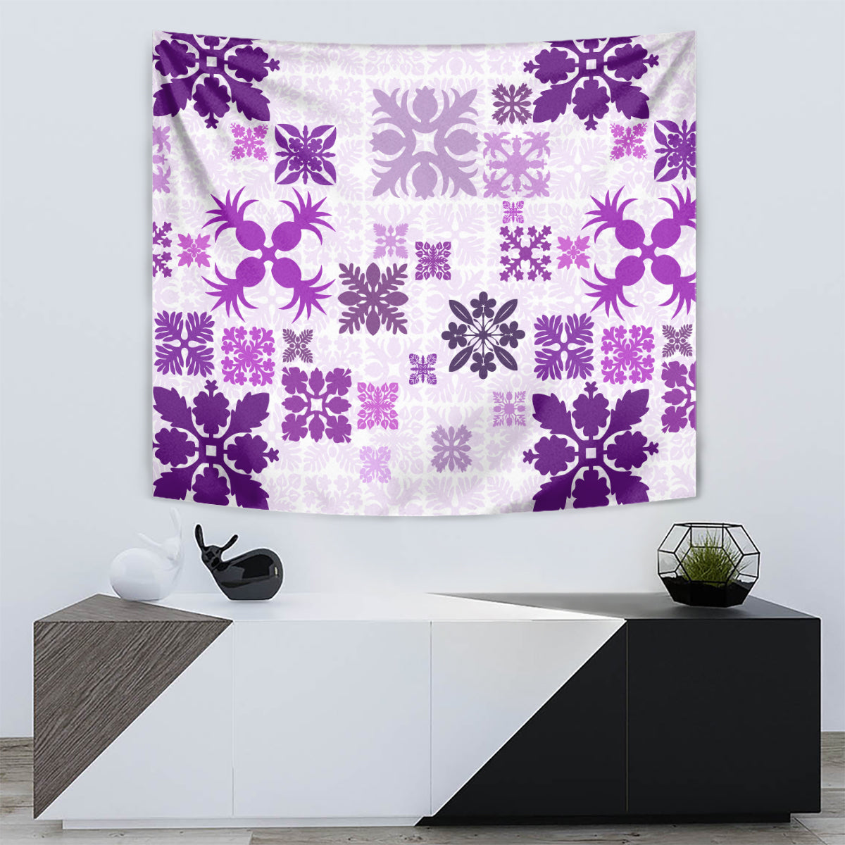 Vintage Hawaii Tapestry Hawaiian Quilt Kapa Mismatch Purple - Wonder Print Shop
