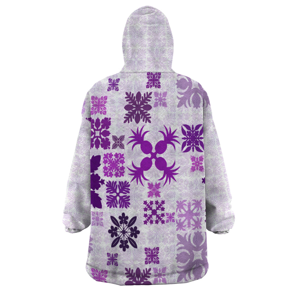Vintage Hawaii Wearable Blanket Hoodie Hawaiian Quilt Kapa Mismatch Purple - Wonder Print Shop
