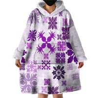 Vintage Hawaii Wearable Blanket Hoodie Hawaiian Quilt Kapa Mismatch Purple - Wonder Print Shop