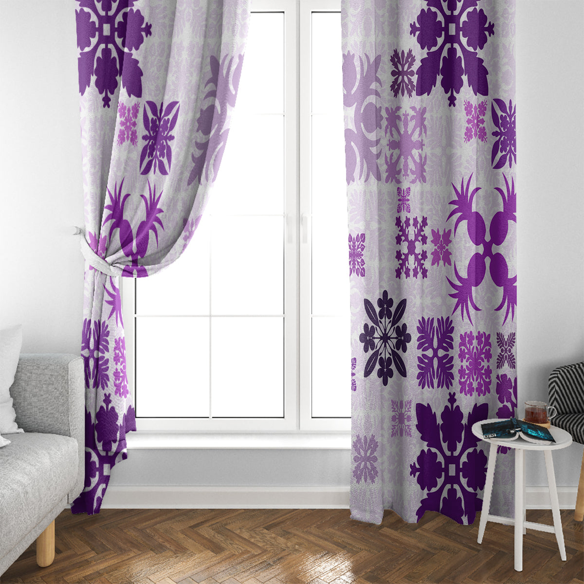 Vintage Hawaii Window Curtain Hawaiian Quilt Kapa Mismatch Purple - Wonder Print Shop