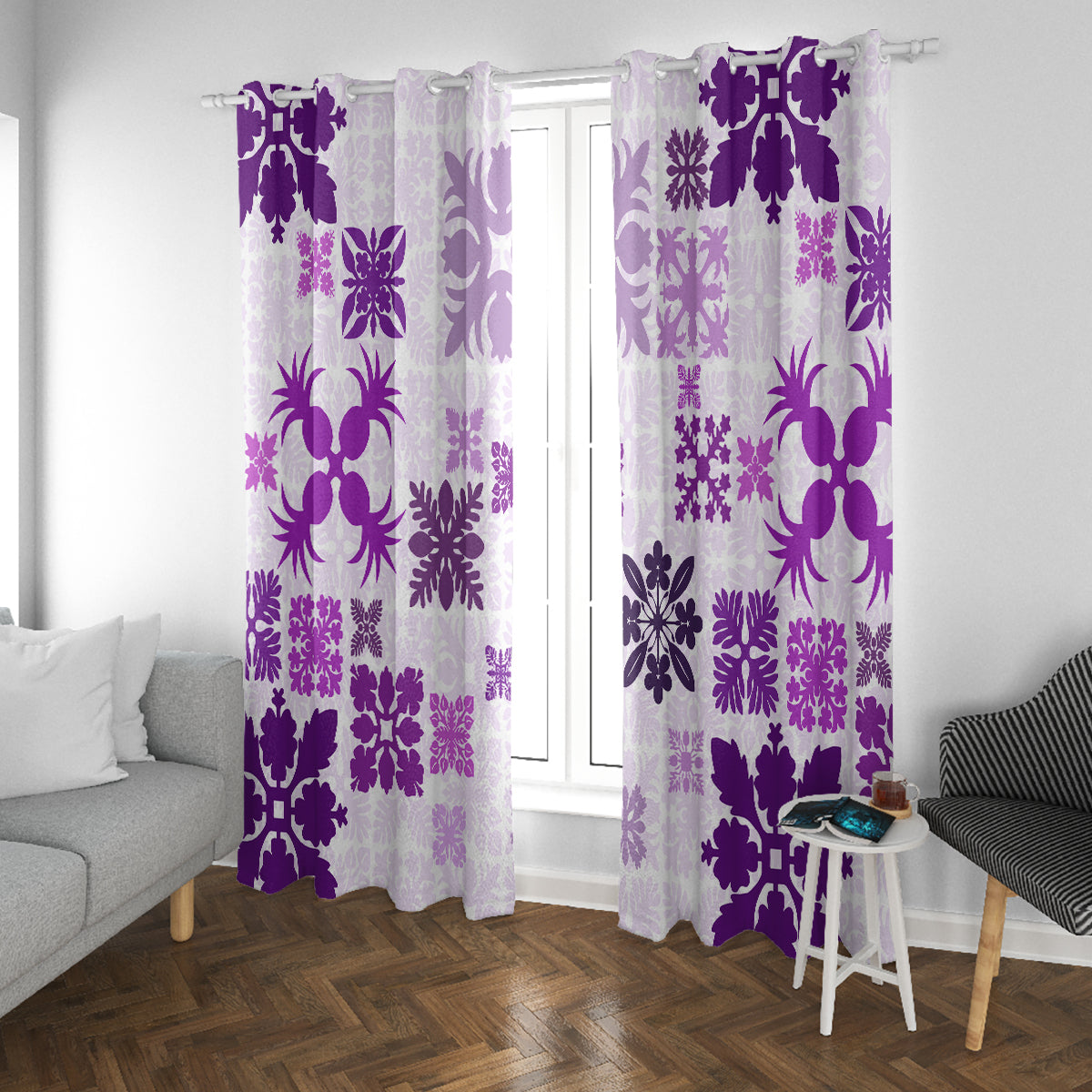 Vintage Hawaii Window Curtain Hawaiian Quilt Kapa Mismatch Purple - Wonder Print Shop