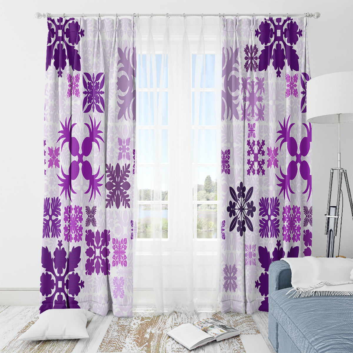 Vintage Hawaii Window Curtain Hawaiian Quilt Kapa Mismatch Purple - Wonder Print Shop
