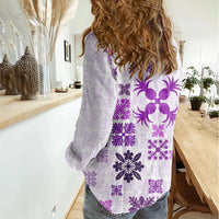 Vintage Hawaii Women Casual Shirt Hawaiian Quilt Kapa Mismatch Purple - Wonder Print Shop