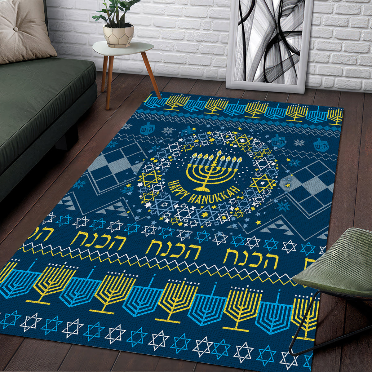 Happy Hanukkah Area Rug Love and Lights Menorah LT7 - Wonder Print Shop