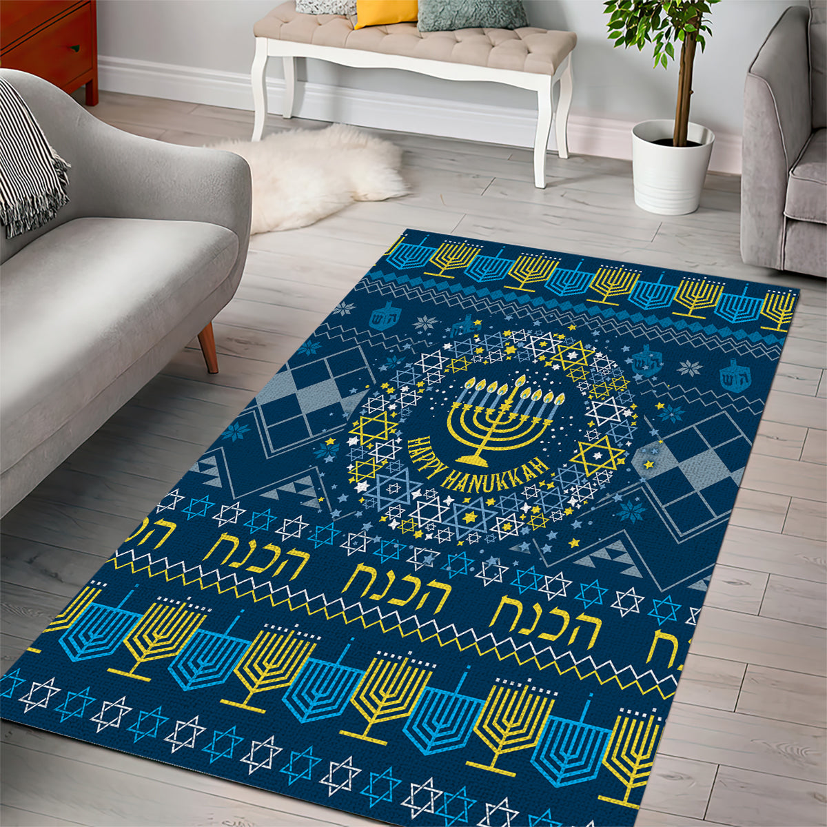 Happy Hanukkah Area Rug Love and Lights Menorah LT7 - Wonder Print Shop