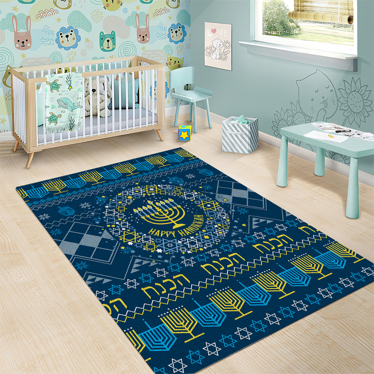 Happy Hanukkah Area Rug Love and Lights Menorah LT7 - Wonder Print Shop