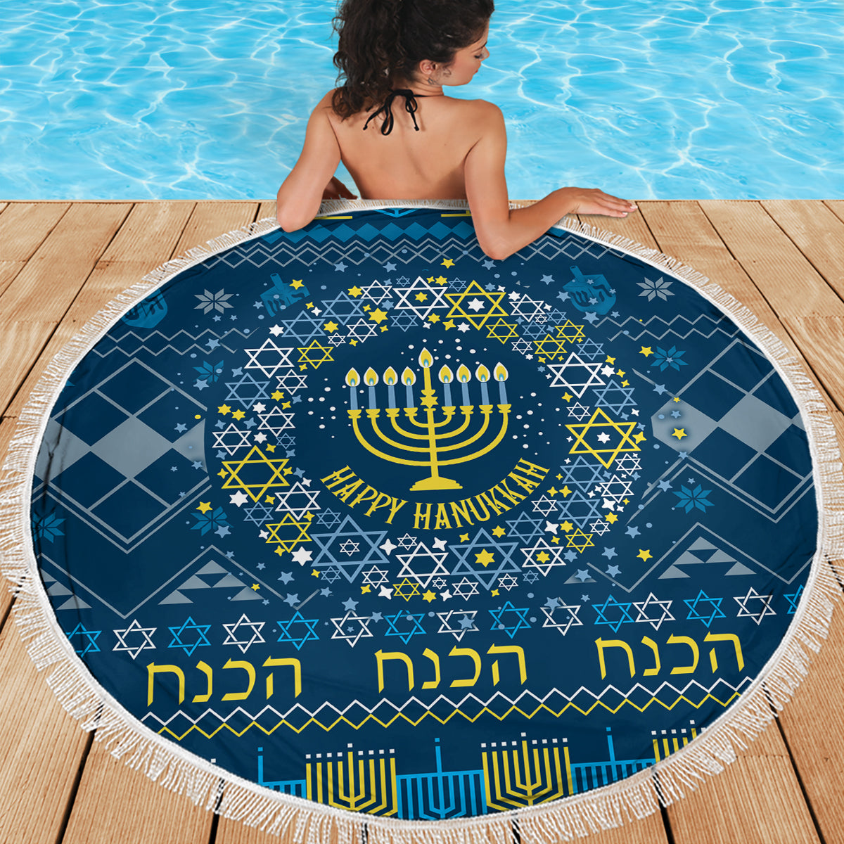 Happy Hanukkah Beach Blanket Love and Lights Menorah LT7 - Wonder Print Shop