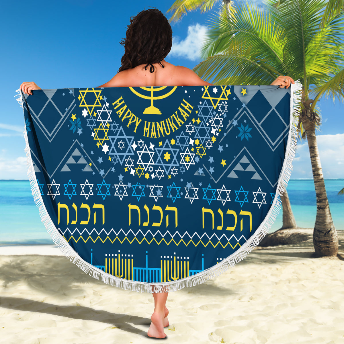 Happy Hanukkah Beach Blanket Love and Lights Menorah LT7 - Wonder Print Shop