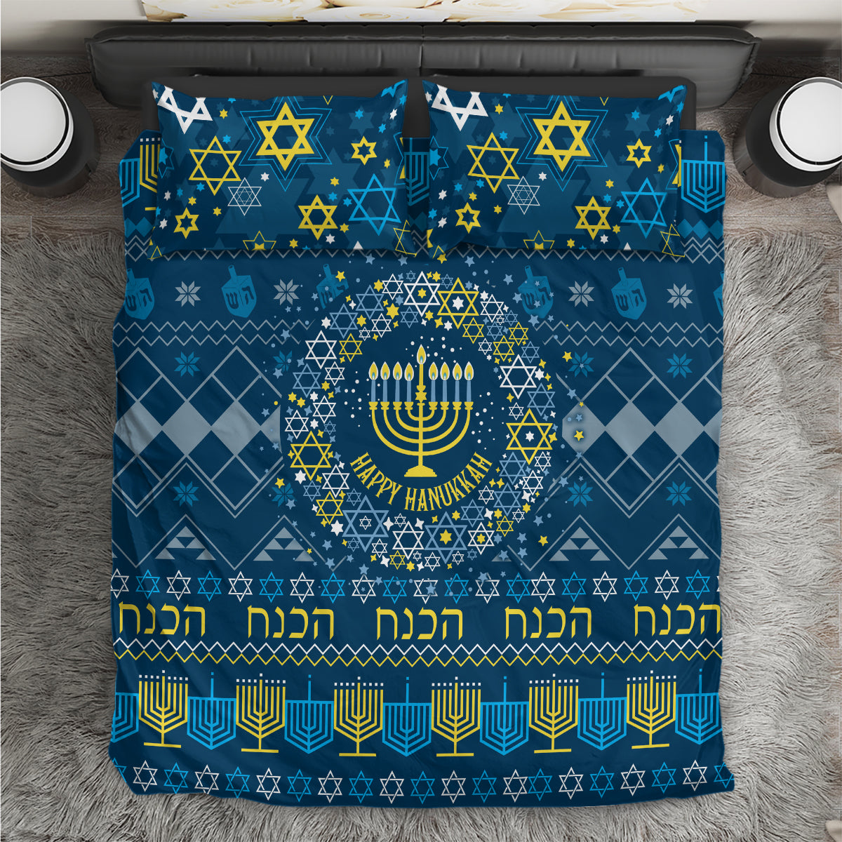Happy Hanukkah Bedding Set Love and Lights Menorah LT7 - Wonder Print Shop