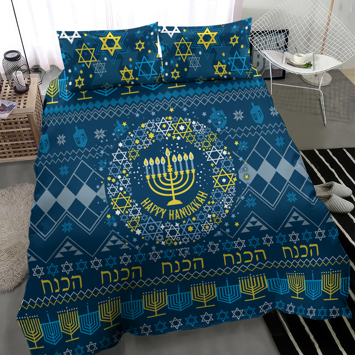 Happy Hanukkah Bedding Set Love and Lights Menorah LT7 - Wonder Print Shop