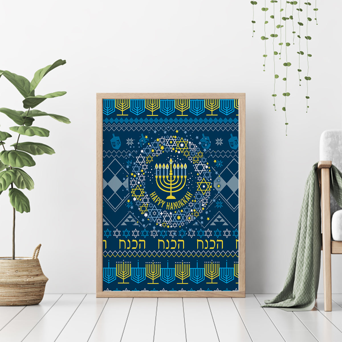 Happy Hanukkah Canvas Wall Art Love and Lights Menorah LT7 - Wonder Print Shop