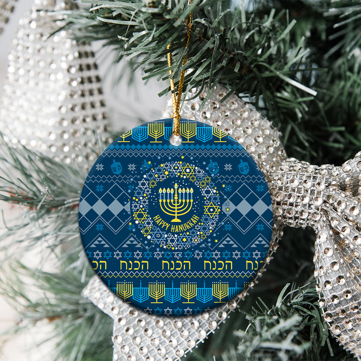 Happy Hanukkah Ceramic Ornament Love and Lights Menorah LT7 - Wonder Print Shop
