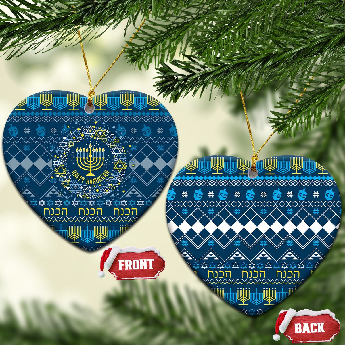 Happy Hanukkah Ceramic Ornament Love and Lights Menorah LT7 - Wonder Print Shop