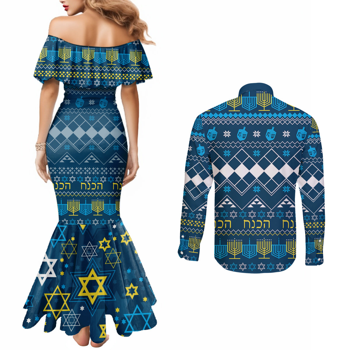 happy-hanukkah-couples-matching-mermaid-dress-and-long-sleeve-button-shirt-love-and-lights-menorah