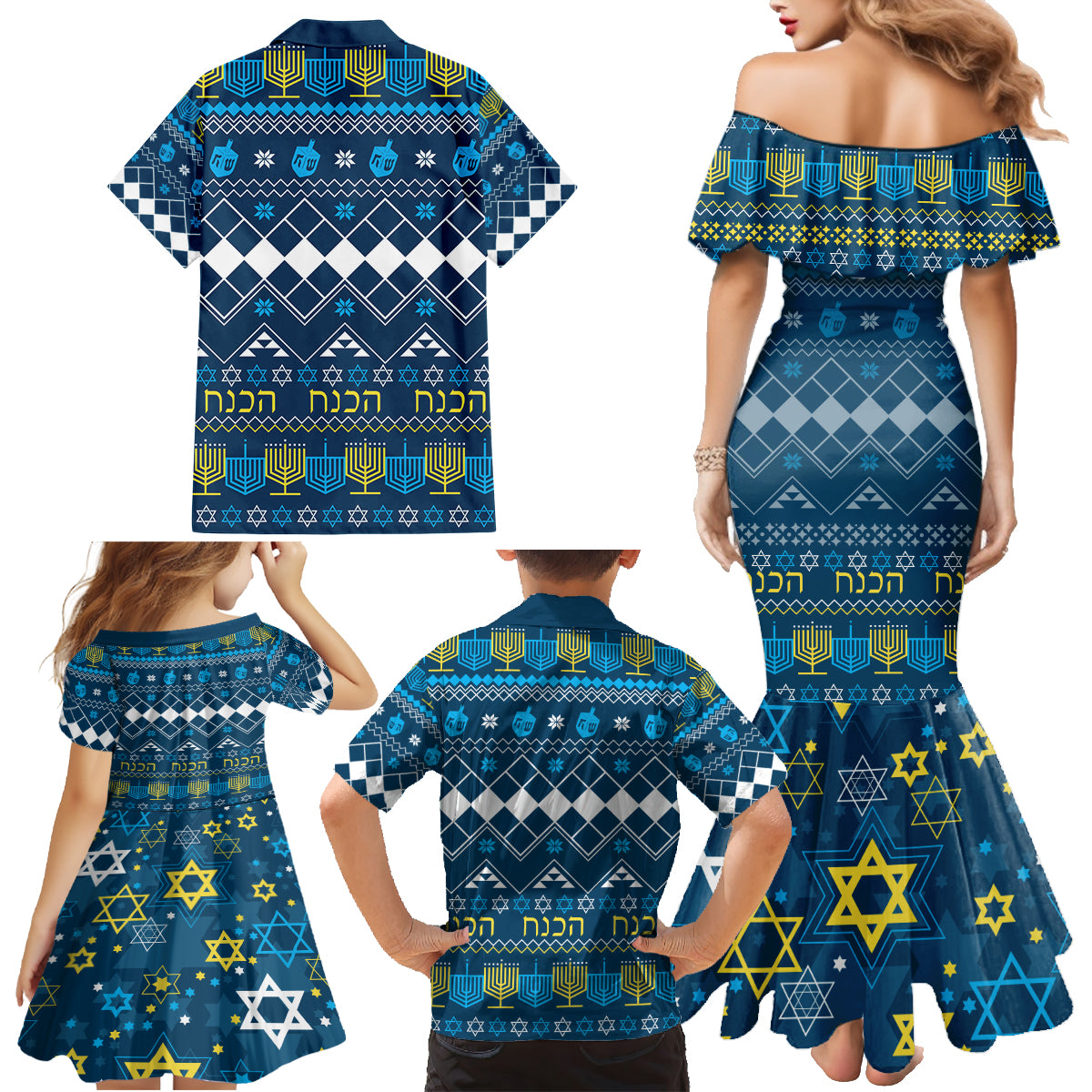 Happy Hanukkah Family Matching Mermaid Dress and Hawaiian Shirt Love and Lights Menorah LT7 - Wonder Print Shop
