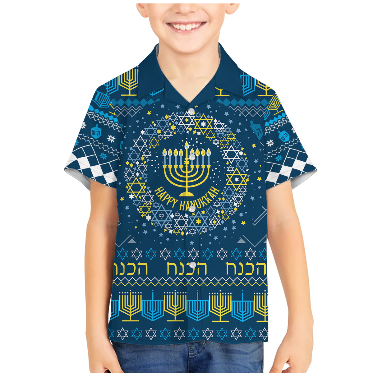 Happy Hanukkah Family Matching Mermaid Dress and Hawaiian Shirt Love and Lights Menorah LT7 - Wonder Print Shop