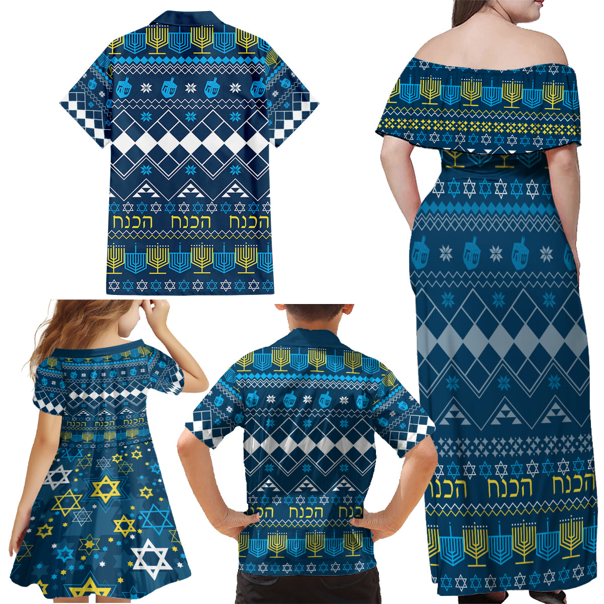 Happy Hanukkah Family Matching Off Shoulder Maxi Dress and Hawaiian Shirt Love and Lights Menorah LT7 - Wonder Print Shop