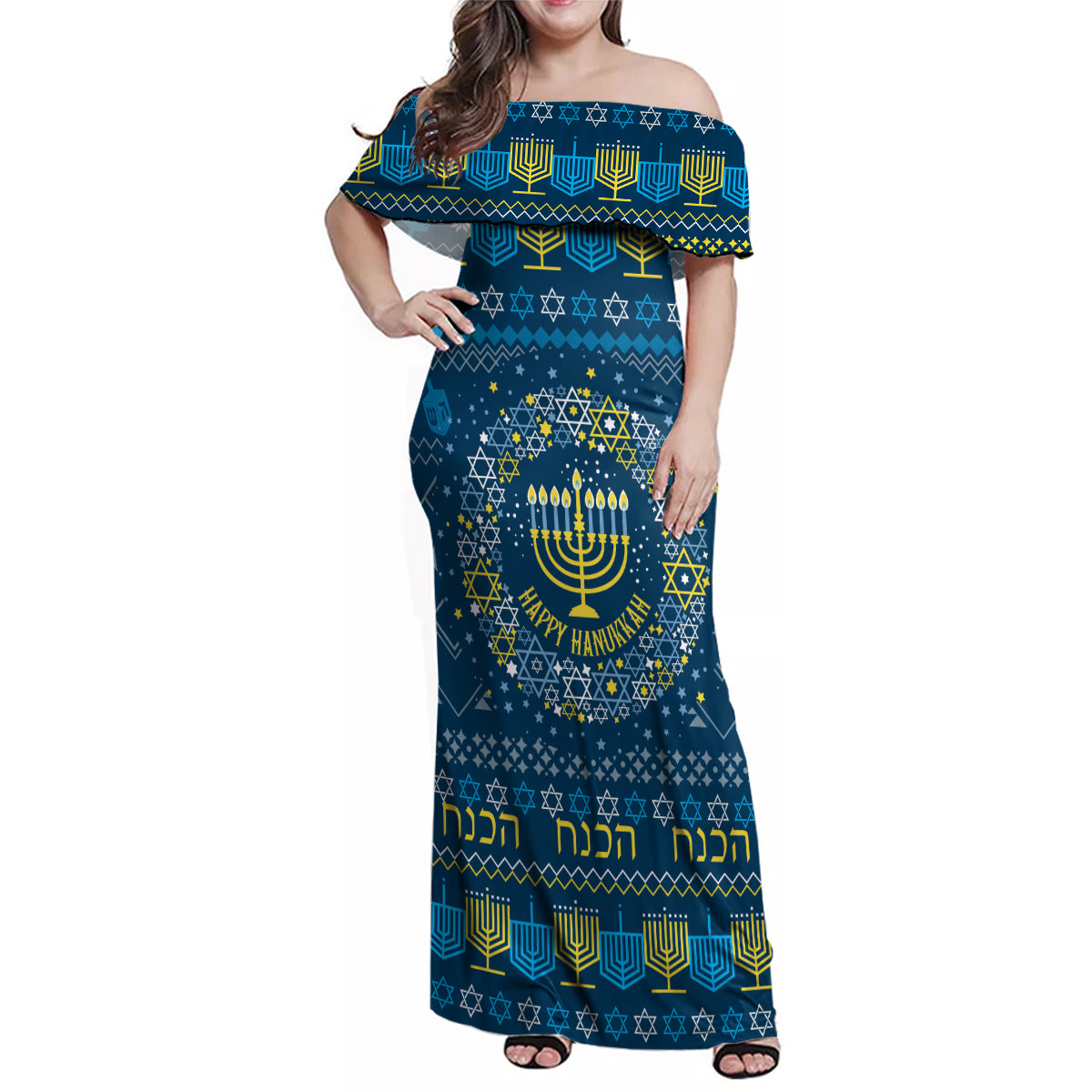 Happy Hanukkah Family Matching Off Shoulder Maxi Dress and Hawaiian Shirt Love and Lights Menorah LT7 - Wonder Print Shop