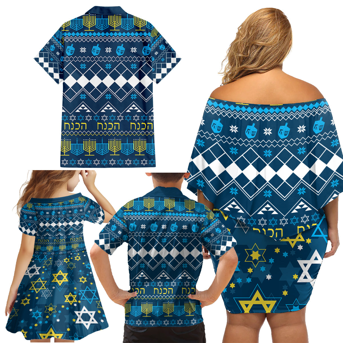 Happy Hanukkah Family Matching Off Shoulder Short Dress and Hawaiian Shirt Love and Lights Menorah LT7 - Wonder Print Shop