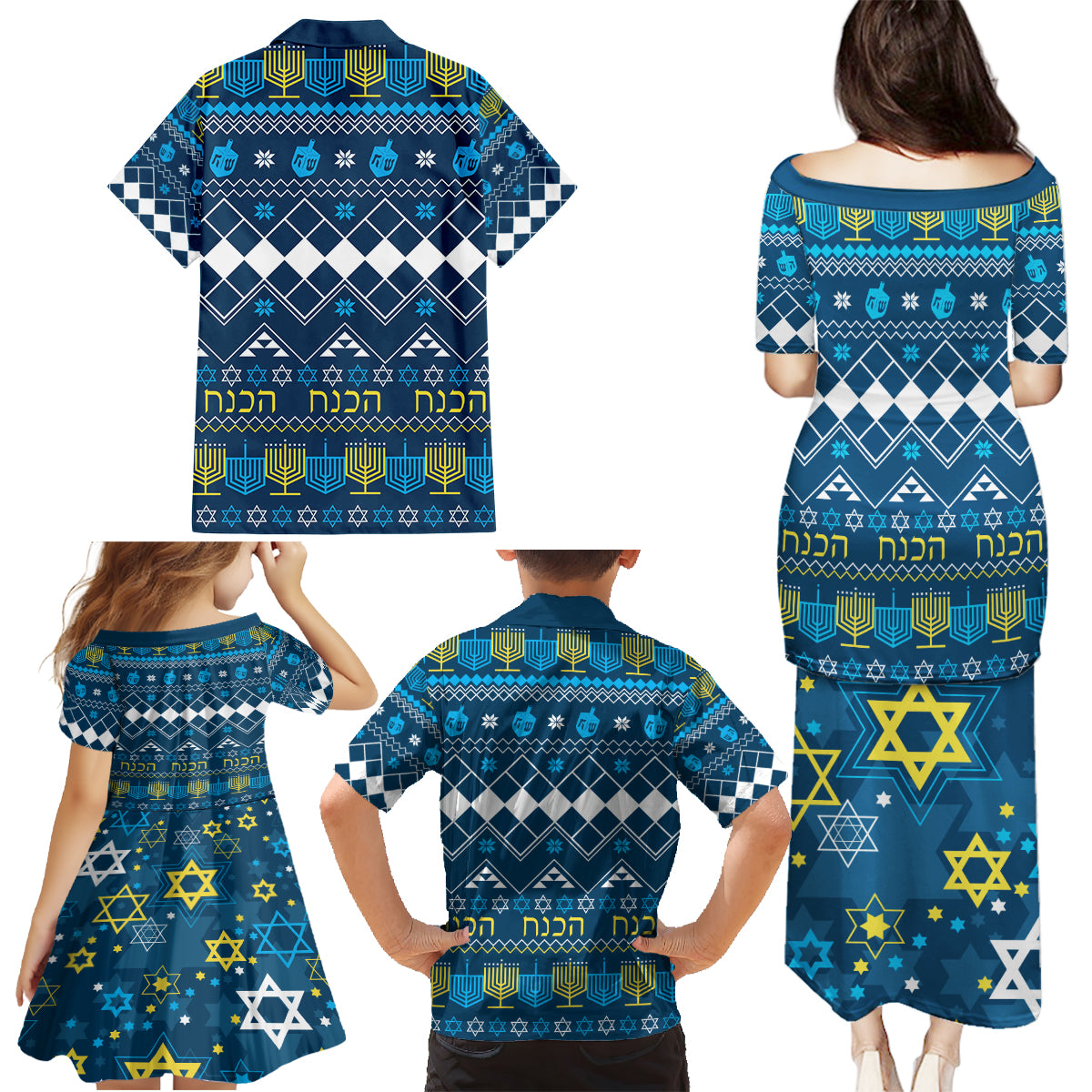 Happy Hanukkah Family Matching Puletasi Dress and Hawaiian Shirt Love and Lights Menorah - Wonder Print Shop