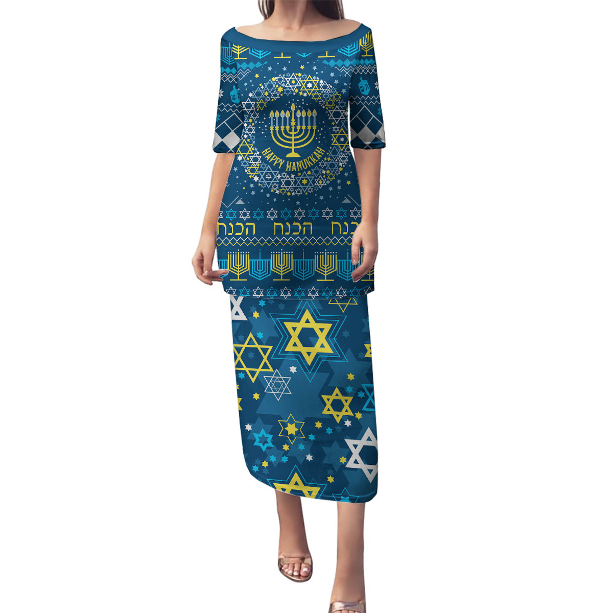 Happy Hanukkah Family Matching Puletasi Dress and Hawaiian Shirt Love and Lights Menorah - Wonder Print Shop