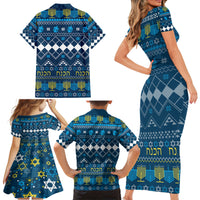 Happy Hanukkah Family Matching Short Sleeve Bodycon Dress and Hawaiian Shirt Love and Lights Menorah - Wonder Print Shop
