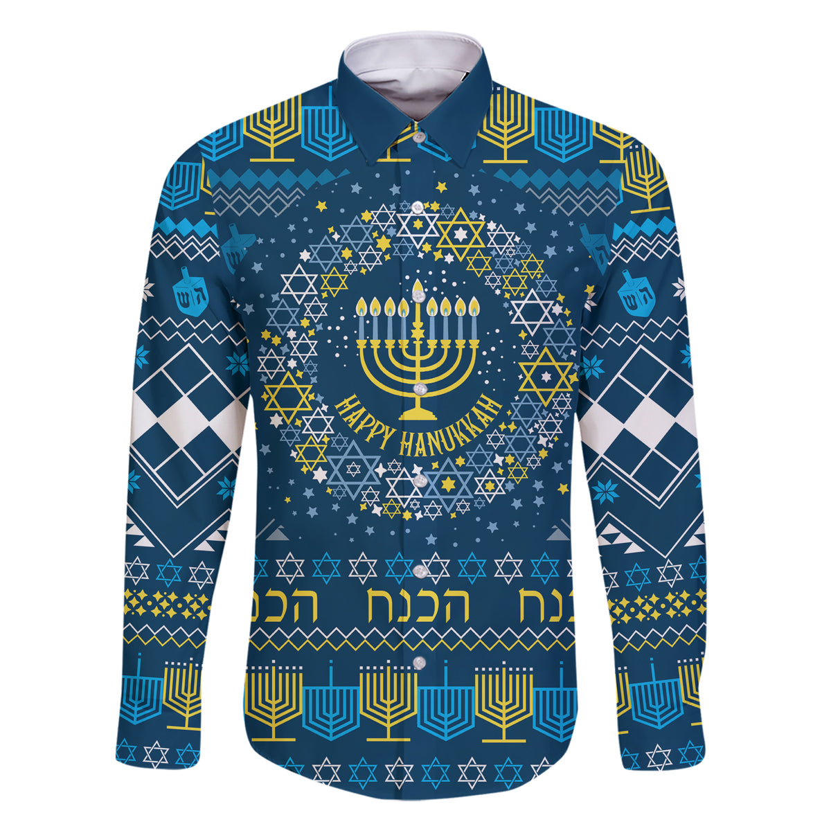 Happy Hanukkah Family Matching Short Sleeve Bodycon Dress and Hawaiian Shirt Love and Lights Menorah - Wonder Print Shop