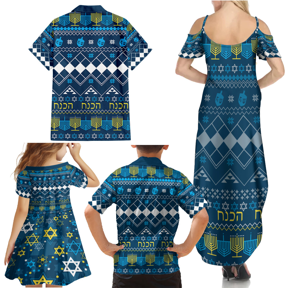 Happy Hanukkah Family Matching Summer Maxi Dress and Hawaiian Shirt Love and Lights Menorah - Wonder Print Shop