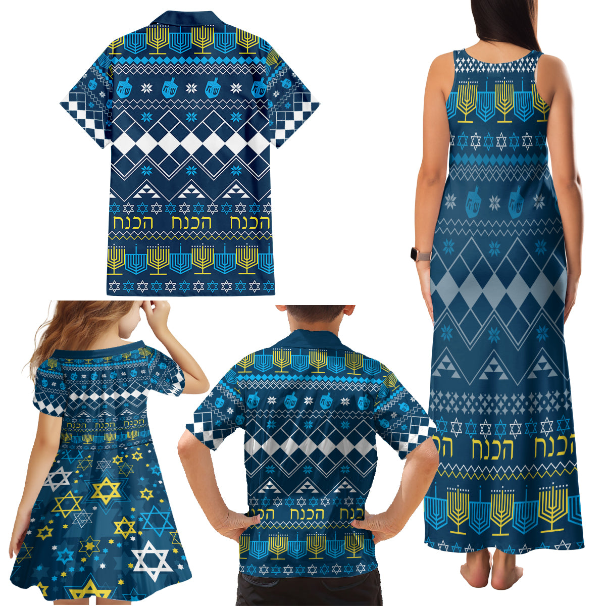 Happy Hanukkah Family Matching Tank Maxi Dress and Hawaiian Shirt Love and Lights Menorah - Wonder Print Shop