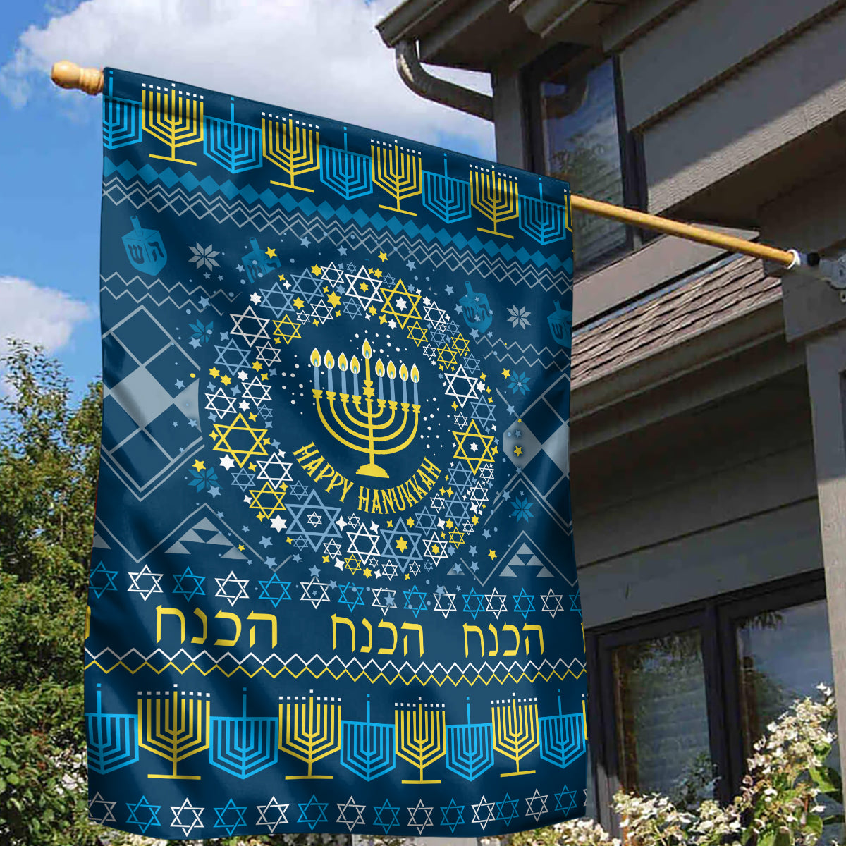 Happy Hanukkah Garden Flag Love and Lights Menorah - Wonder Print Shop
