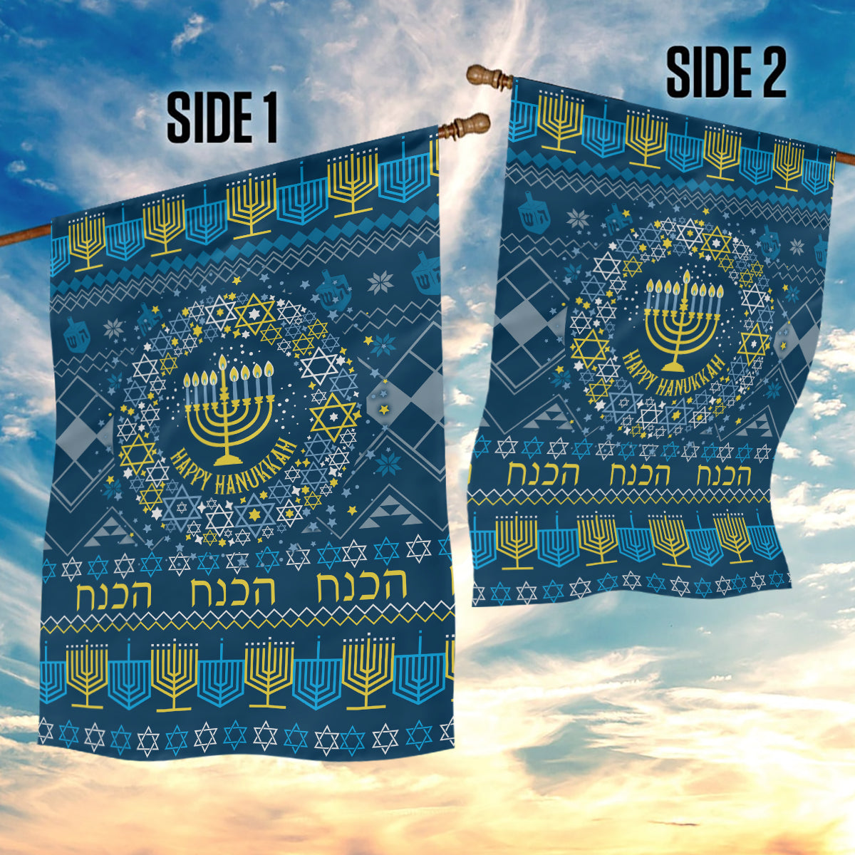 Happy Hanukkah Garden Flag Love and Lights Menorah - Wonder Print Shop