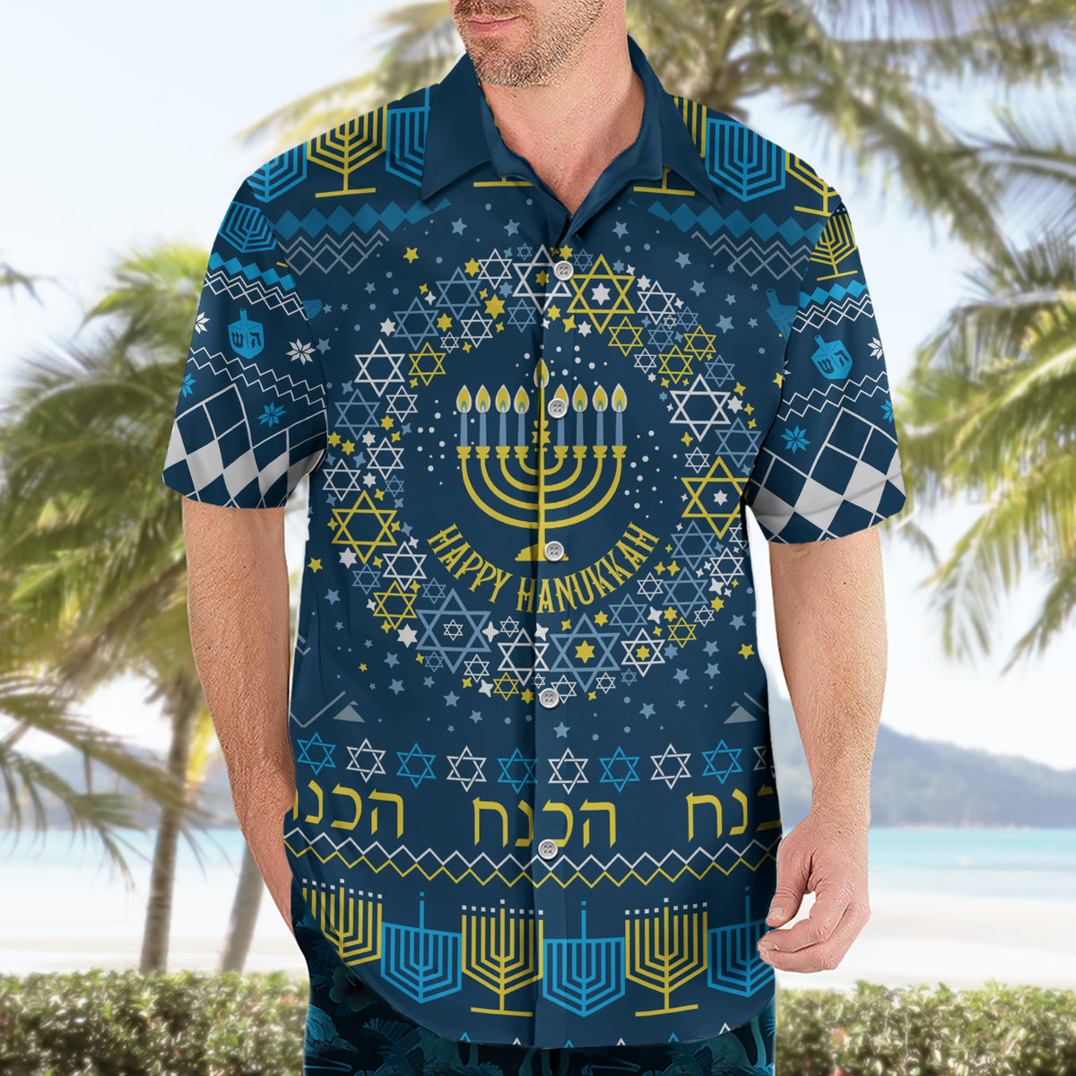 Happy Hanukkah Hawaiian Shirt Love and Lights Menorah - Wonder Print Shop