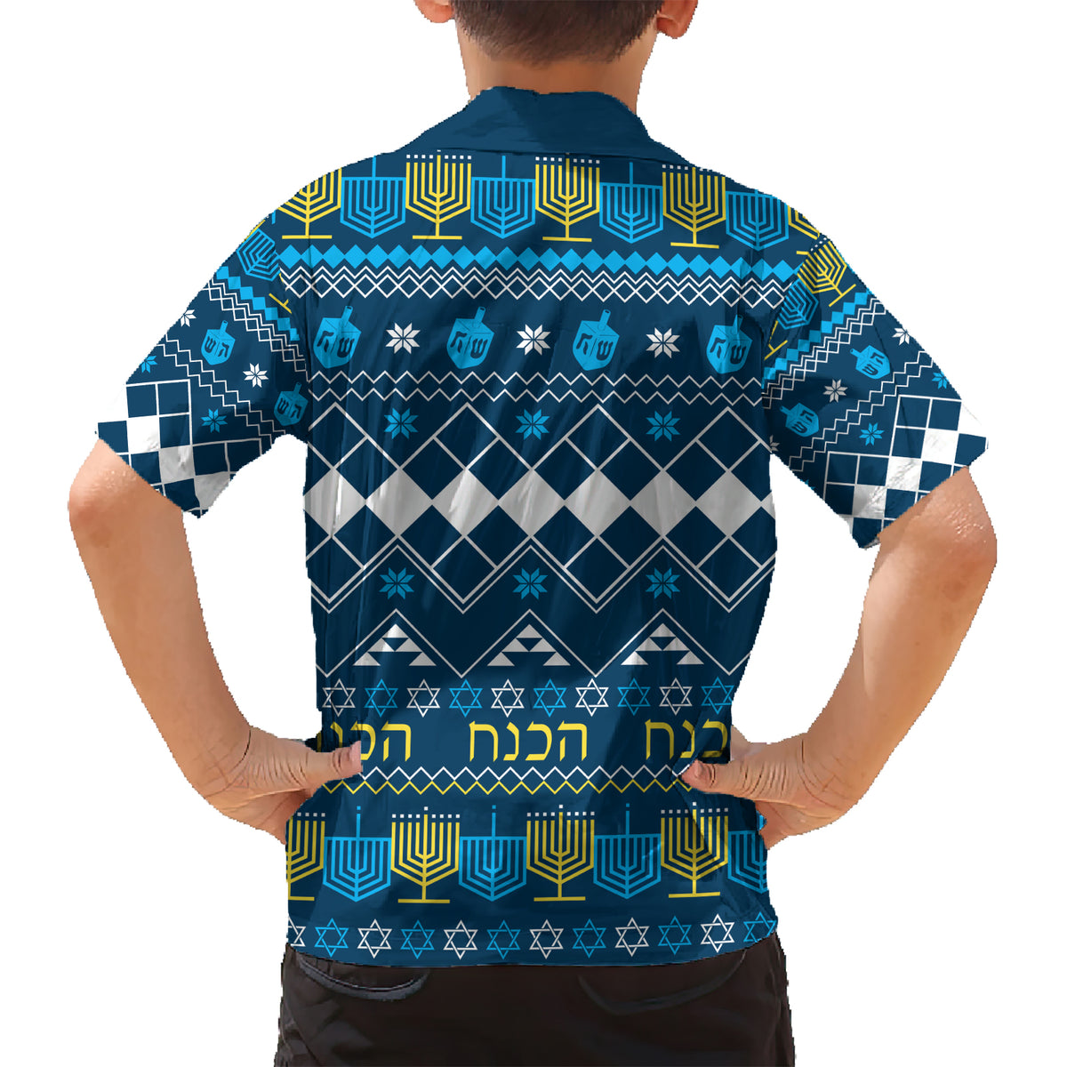 Happy Hanukkah Kid Hawaiian Shirt Love and Lights Menorah - Wonder Print Shop