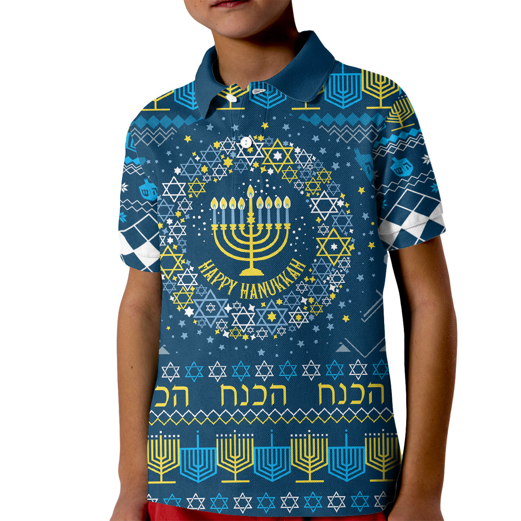 Happy Hanukkah Kid Polo Shirt Love and Lights Menorah - Wonder Print Shop