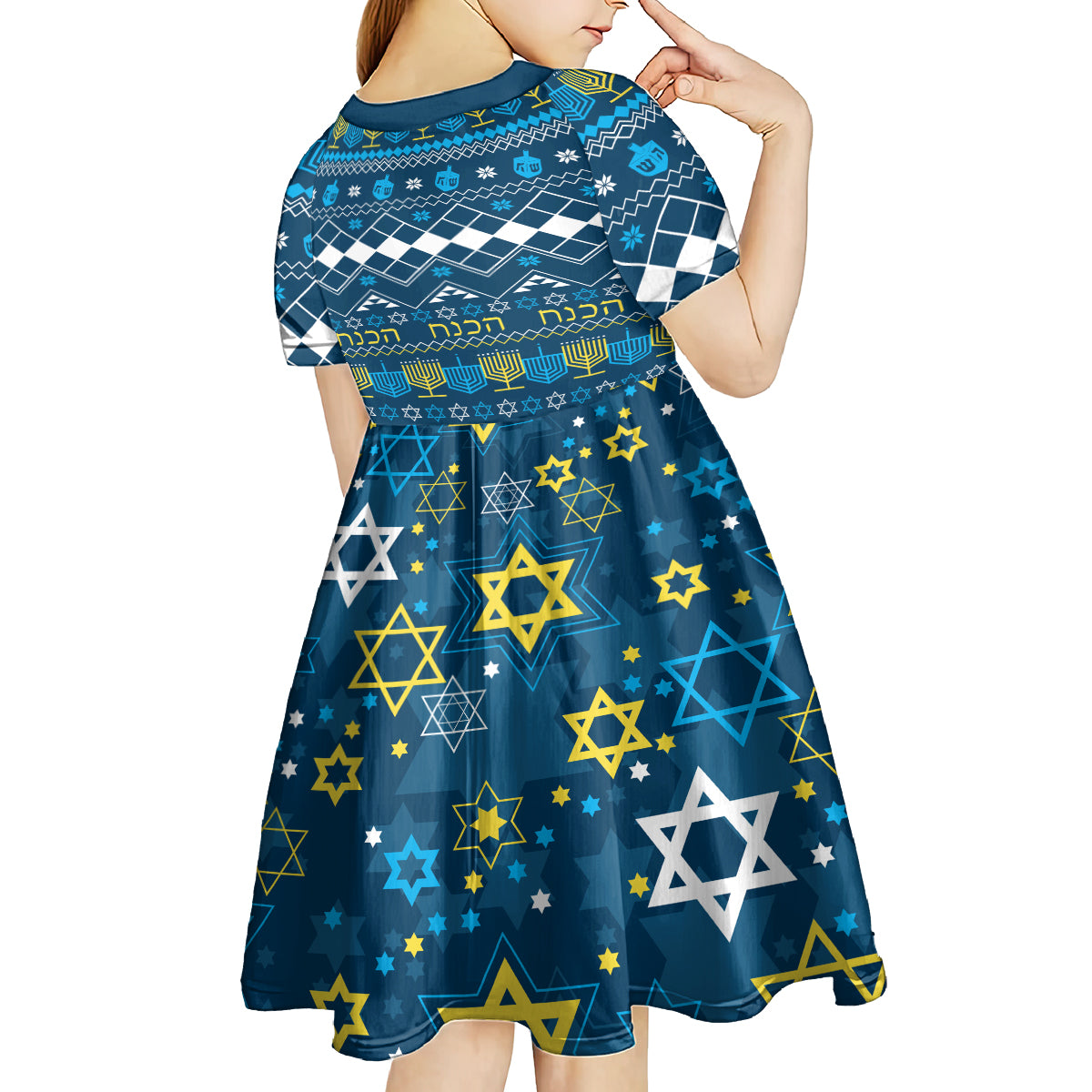 Happy Hanukkah Kid Short Sleeve Dress Love and Lights Menorah - Wonder Print Shop