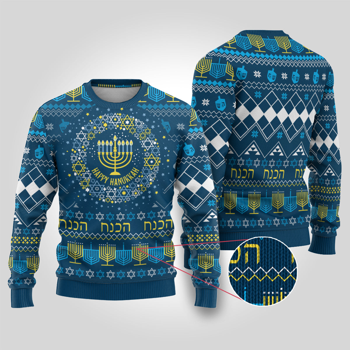 Happy Hanukkah Ugly Christmas Sweater Love and Lights Menorah - Wonder Print Shop