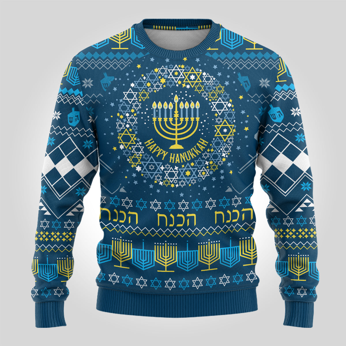 Happy Hanukkah Ugly Christmas Sweater Love and Lights Menorah - Wonder Print Shop