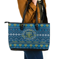 Happy Hanukkah Leather Tote Bag Love and Lights Menorah - Wonder Print Shop