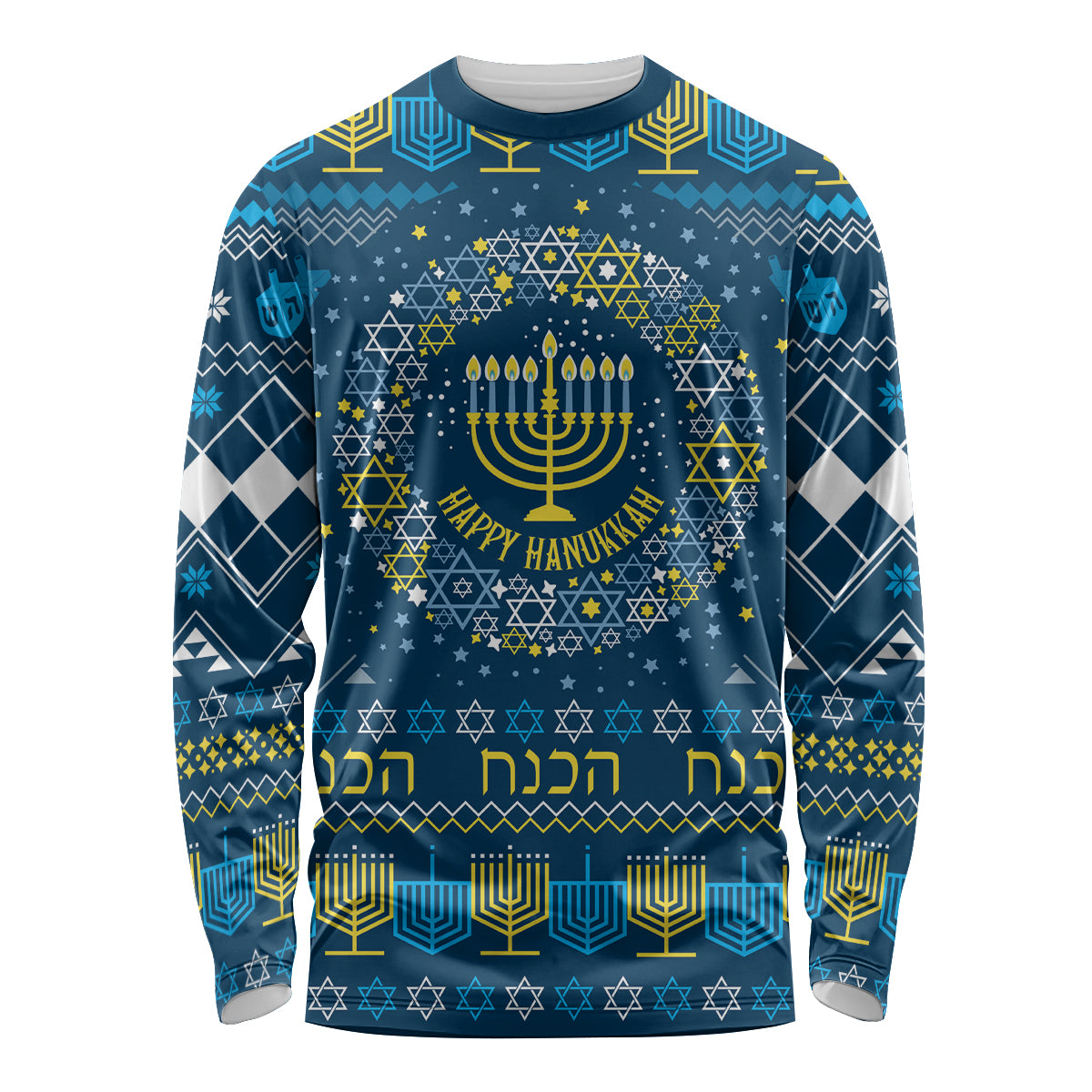 Happy Hanukkah Long Sleeve Shirt Love and Lights Menorah - Wonder Print Shop